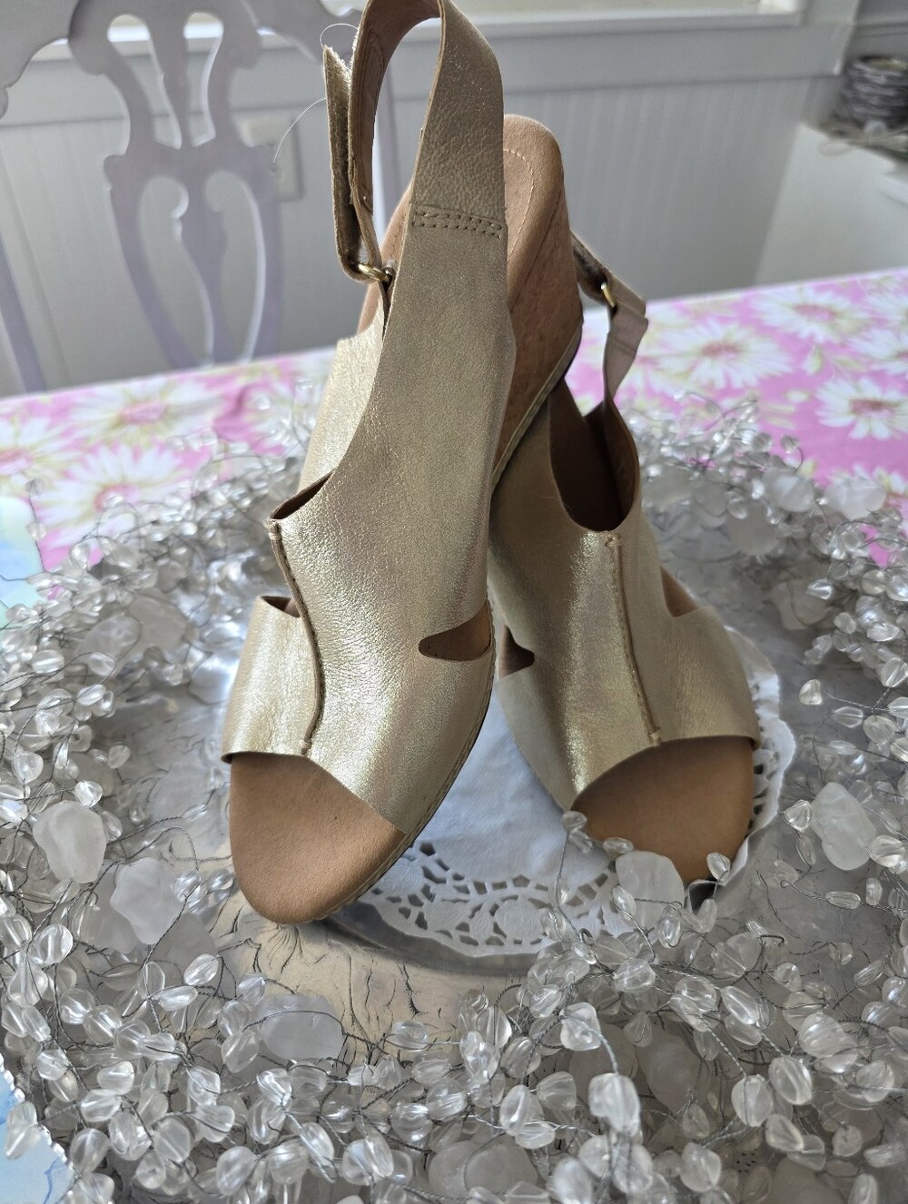 Clarks Metallic Gold Wedge Sandals